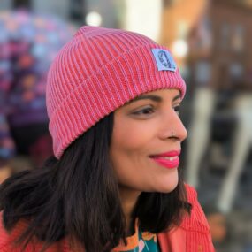 Alternative view of Beanie – Orange Lilac